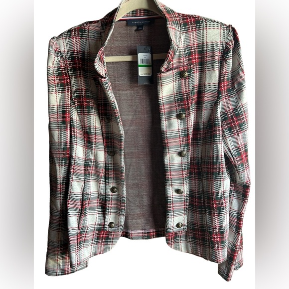 Tommy Hilfiger Size Large Red/gray/white Plaid Open Jacket, with pockets - Picture 1 of 6
